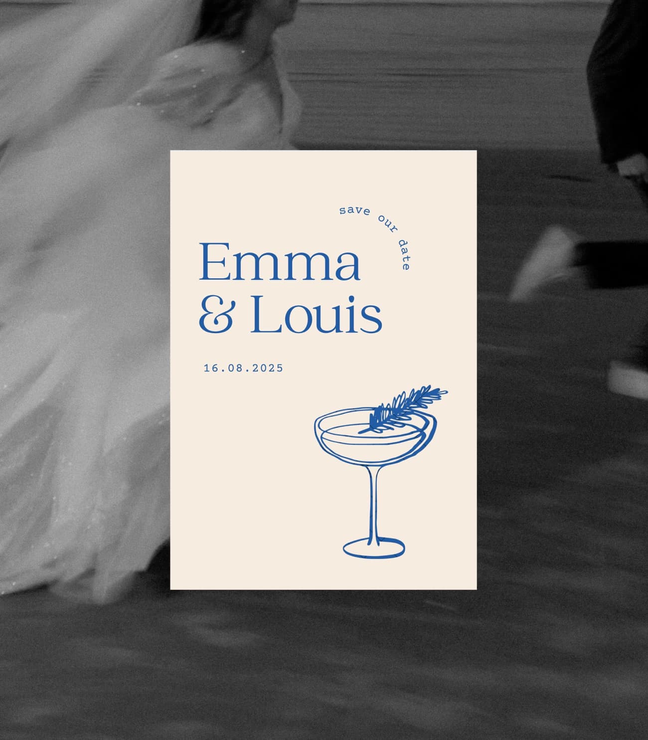 Voorkant van een trouwuitnodiging