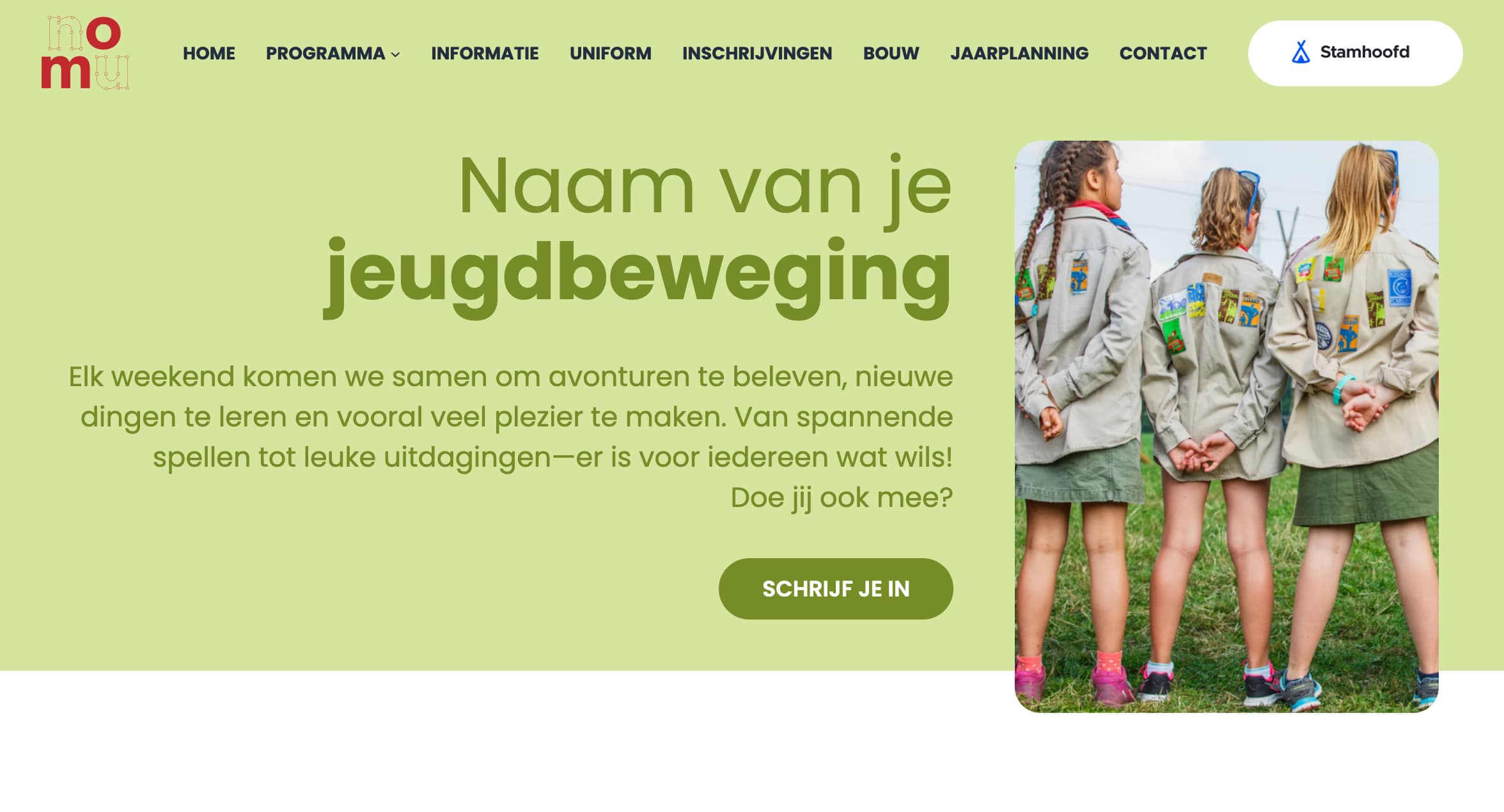 Voorbeeld van een jeugdwerksite voor de Scouts