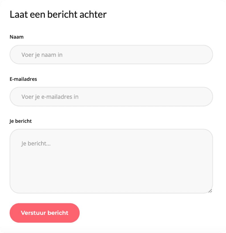 Een formulier waar je een bericht kunt achter laten