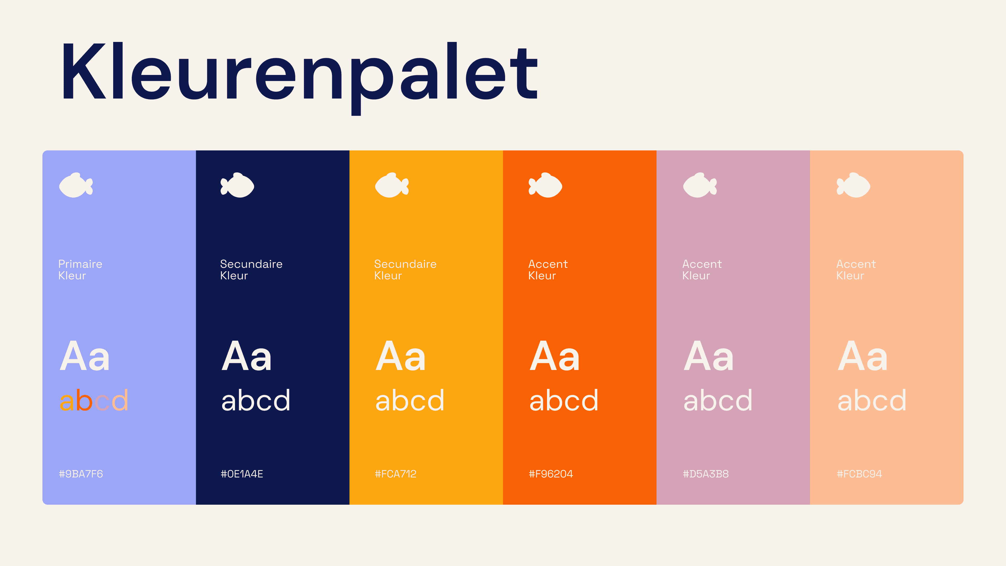 Het kleurenpalet in de brand guidelines van Ktuna