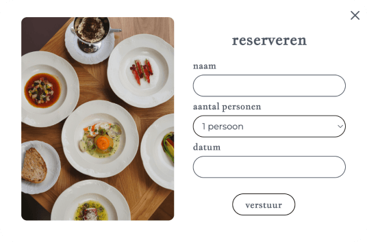 Een formulier waar je kan reserven voor het restaurant