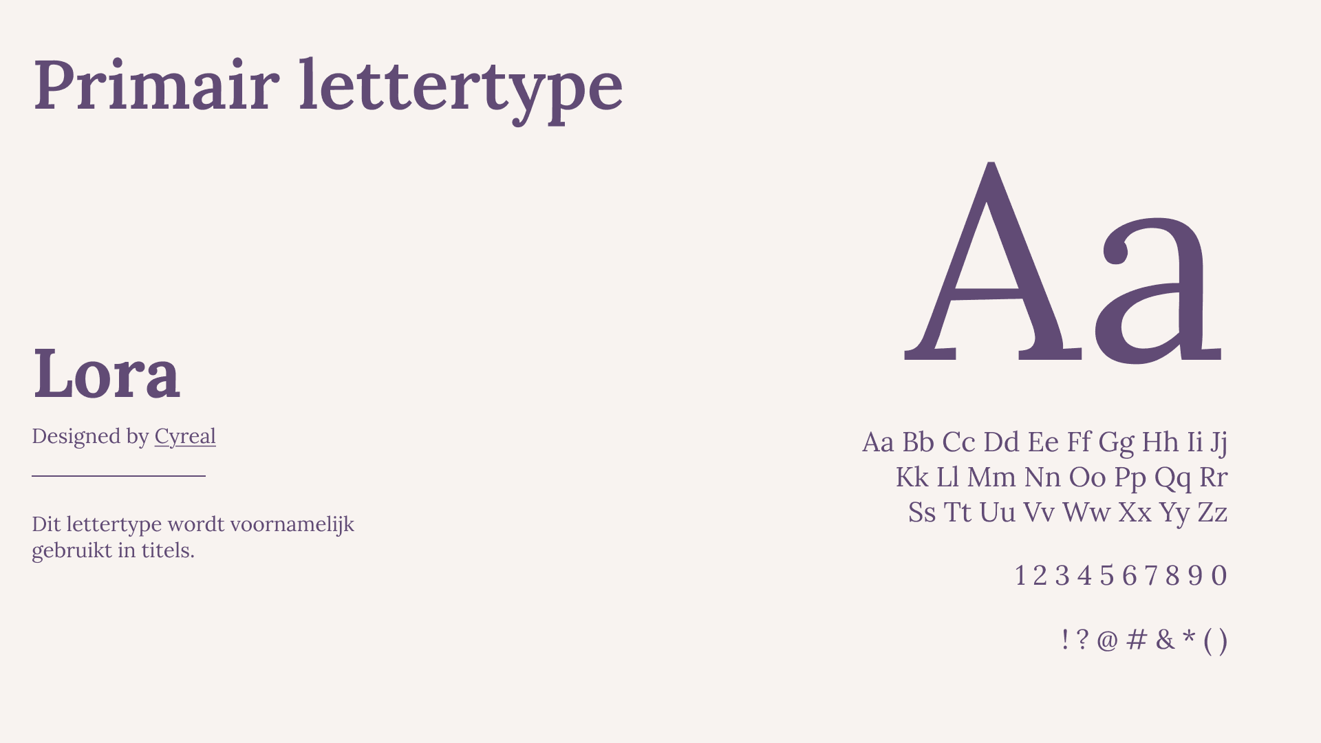Het lettertype dat wordt gebruikt voor titels in de brand guidelines van Lieflingen