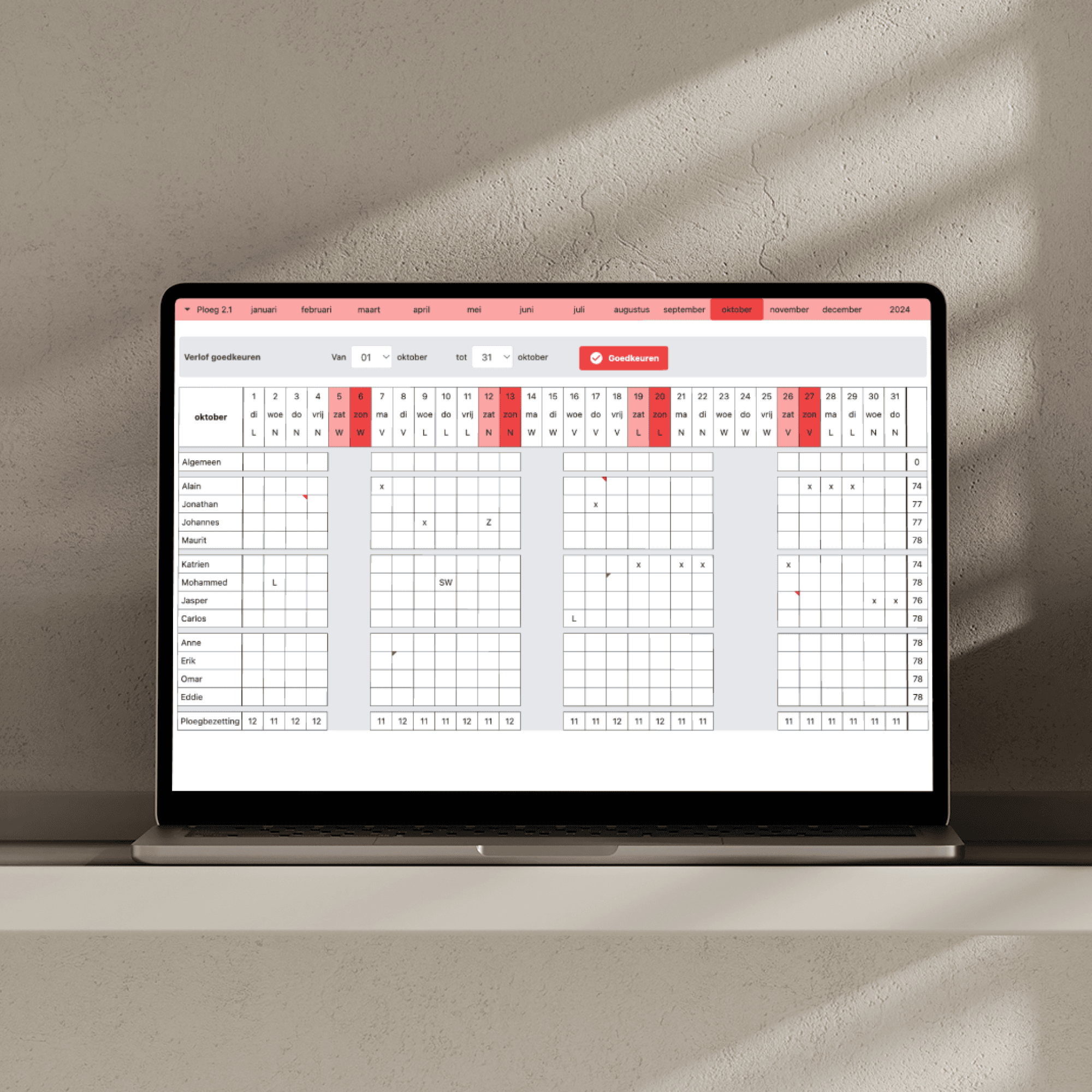 Computerscherm met een shiftplanning