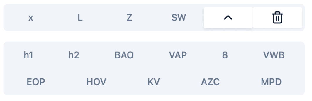 Alle mogelijke shiftopties op het dashboard