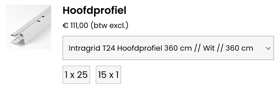 Geselecteerde hoofdprofielvariant voor systeemplafond