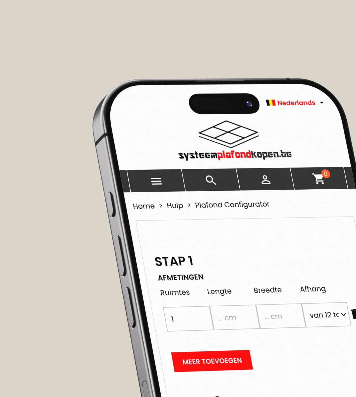 iPhone met de op maat gemaakte plafondconfigurator in PrestaShop